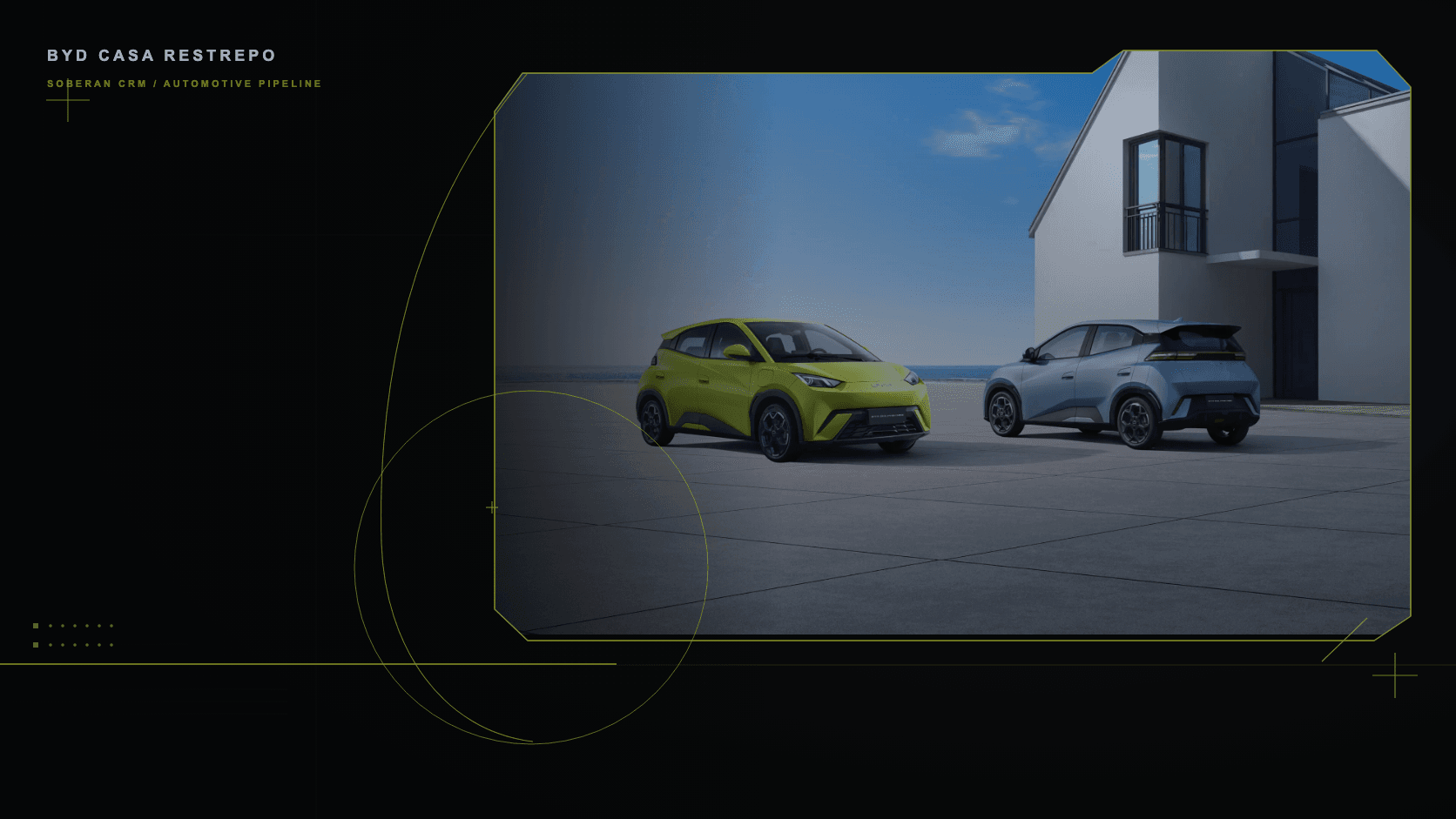 Styled BYD electric vehicle image for the BYD Casa Restrepo customer story in the Soberan customer-success visual system.
