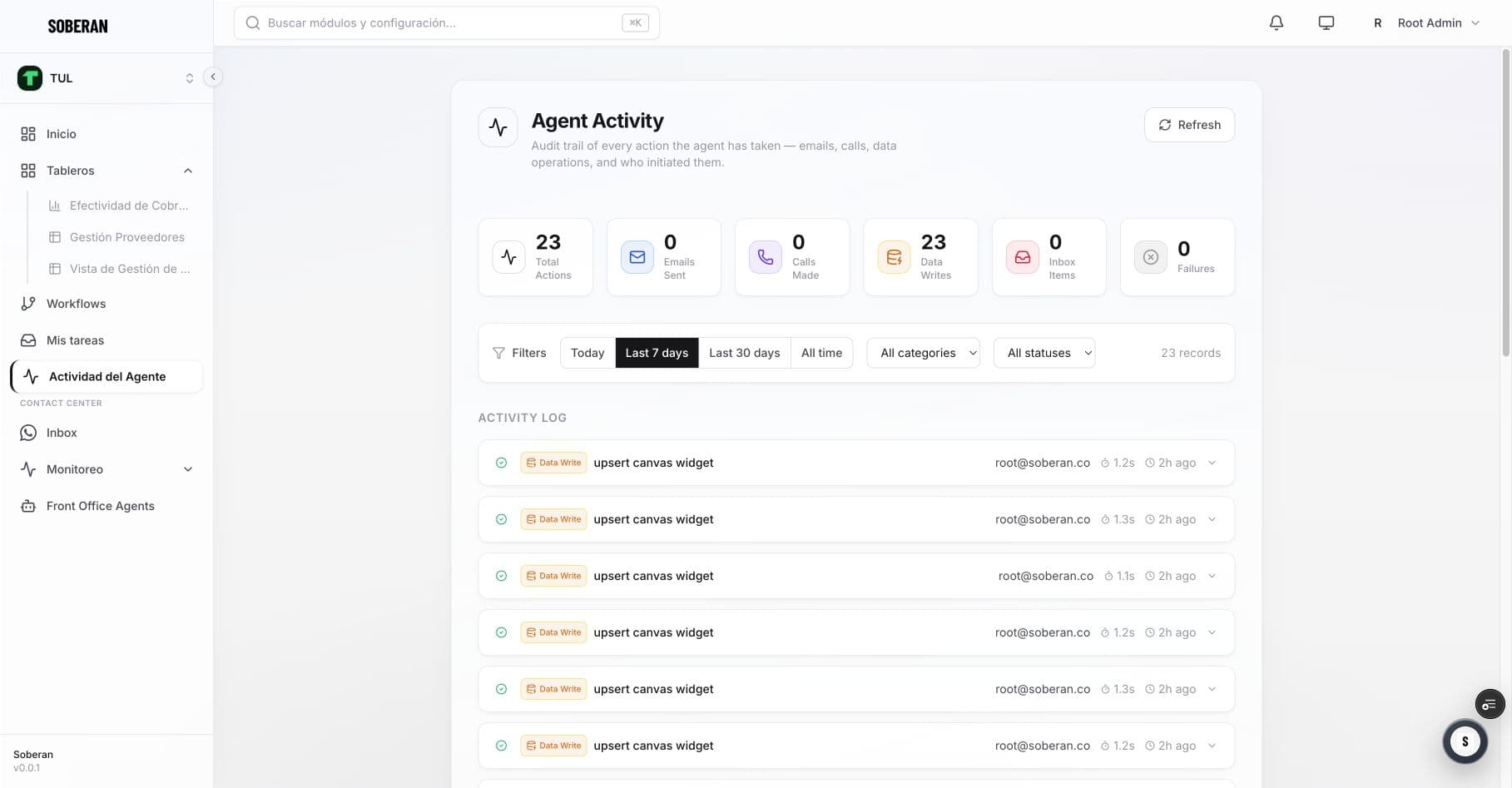 Real SOBERAN Agent activity log